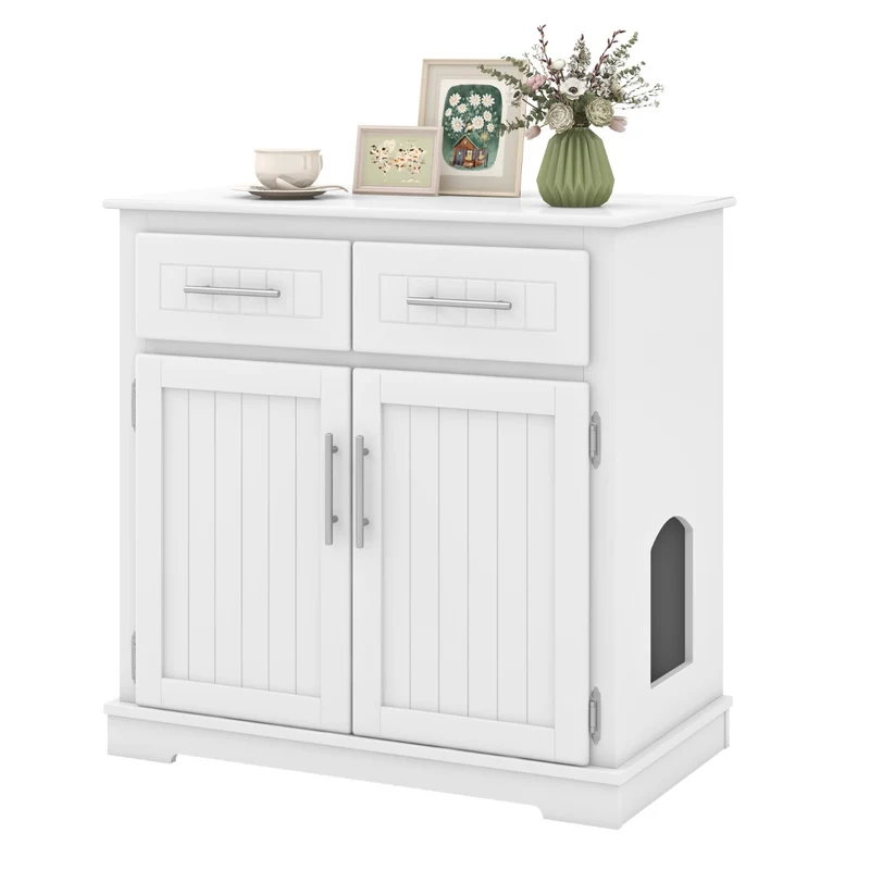 Meuble pour bac à litière pour chat 80 x 45 x 80 cm réduit les odeurs ambiance cosy en MDF blanc 20_0021096