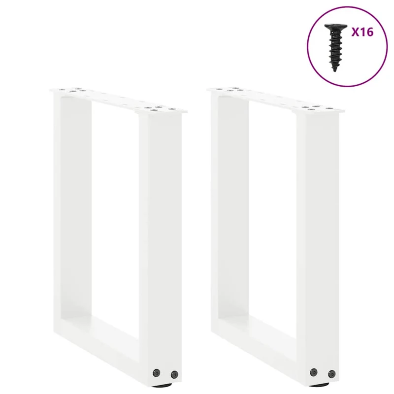 Lot de 2 pieds de table basse en U avec niveleurs réglables 28 x 42 cm design moderne en acier blanc 02_0057389