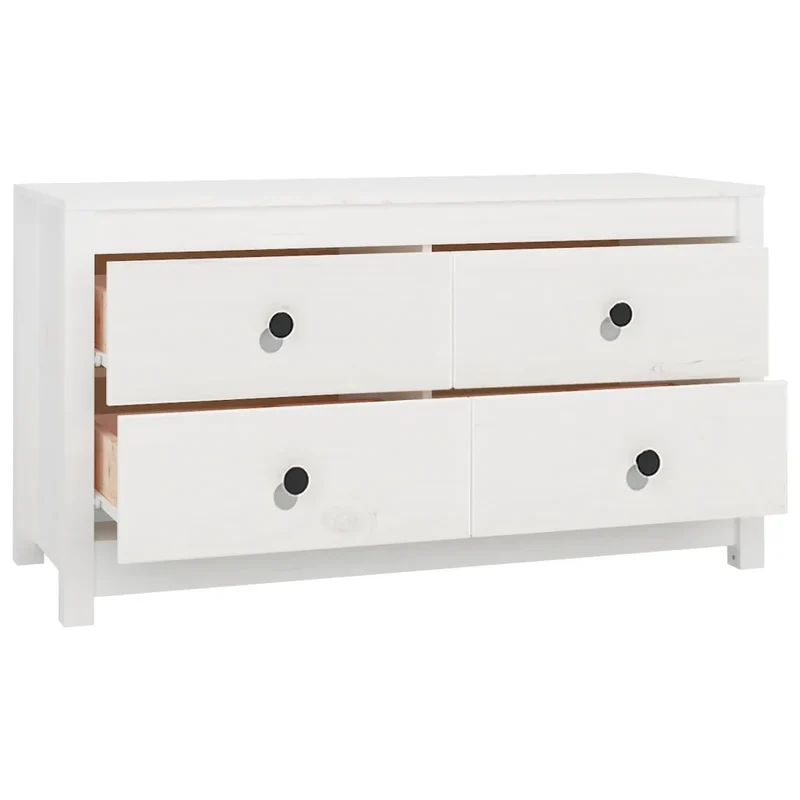 Armoire latérale pratique en bois 100 x 40 x 54 cm avec tiroirs spacieux style rustique en bois de pin blanc 02_0048465
