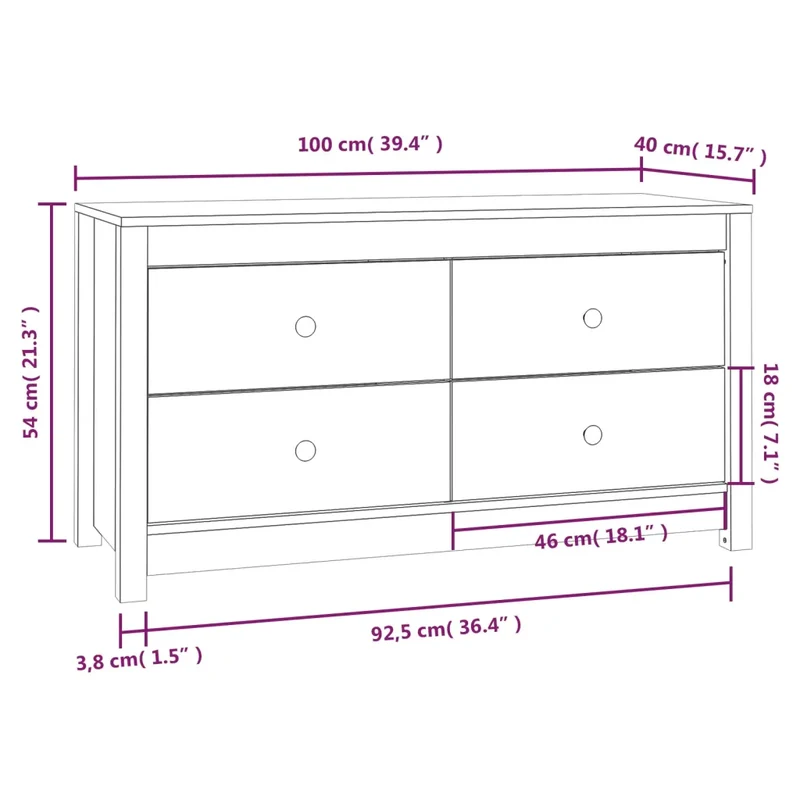 Armoire latérale pratique en bois 100 x 40 x 54 cm avec tiroirs spacieux style rustique en bois de pin blanc 02_0048465