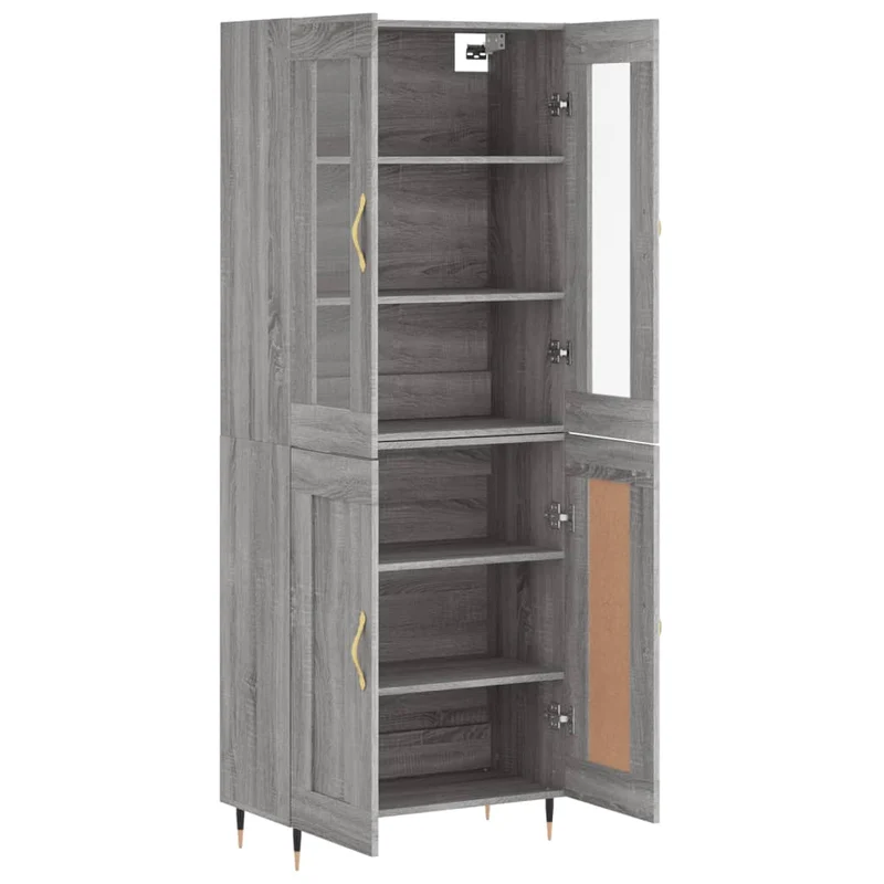 Buffet bahut commode armoire meuble de rangement organisateur cuisine salle de séjour salon haut sonoma 69,5 x 34 x 180 cm bois d'ingénierie gris 02_0035495