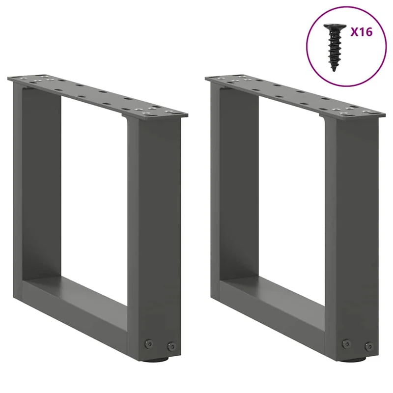 Lot de 2 pieds de table basse en U 30 x 30 cm avec niveleurs réglables design moderne en acier anthracite 02_0057370