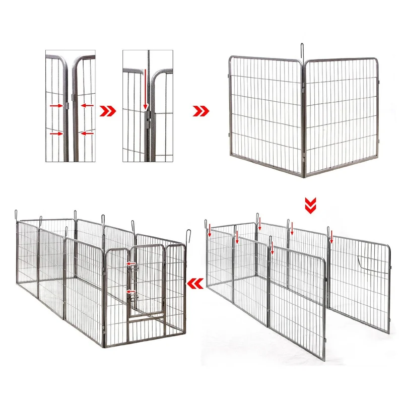 Parc enclos cage pour chiens chiots animaux de compagnie 163 x 163 cm gris 3712018