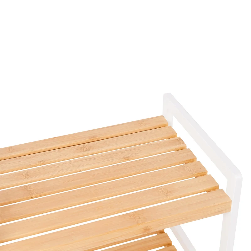 Étagère en bambou 5 tablettes meuble de rangement pour salle de bain cuisine chambre 45 x 31 5 x 142 cm charge 60 kg couleur boisée et blanc 12_0003570