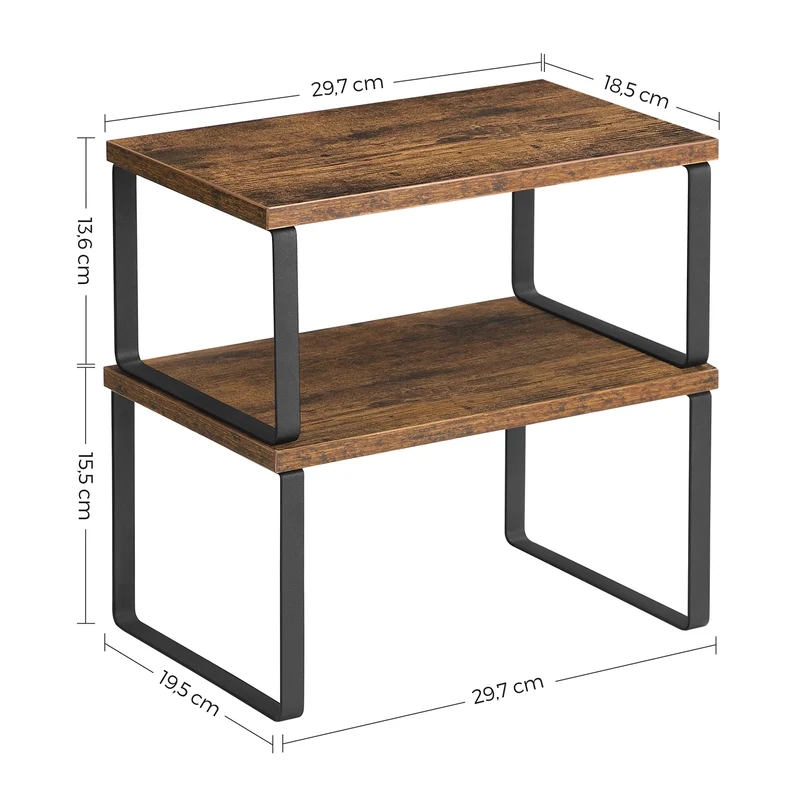 Lot de 2 étagères empilables pour cuisine rangement 29,7 x 19,5 x 15,5 cm en métal noir 12_0010833