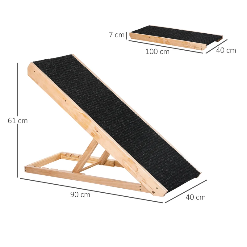 Rampe pour chien pliable accès canapé 90 x 40 x 61 cm hauteur réglable antidérapante épuré grands chiens en pin noir 21_0007417