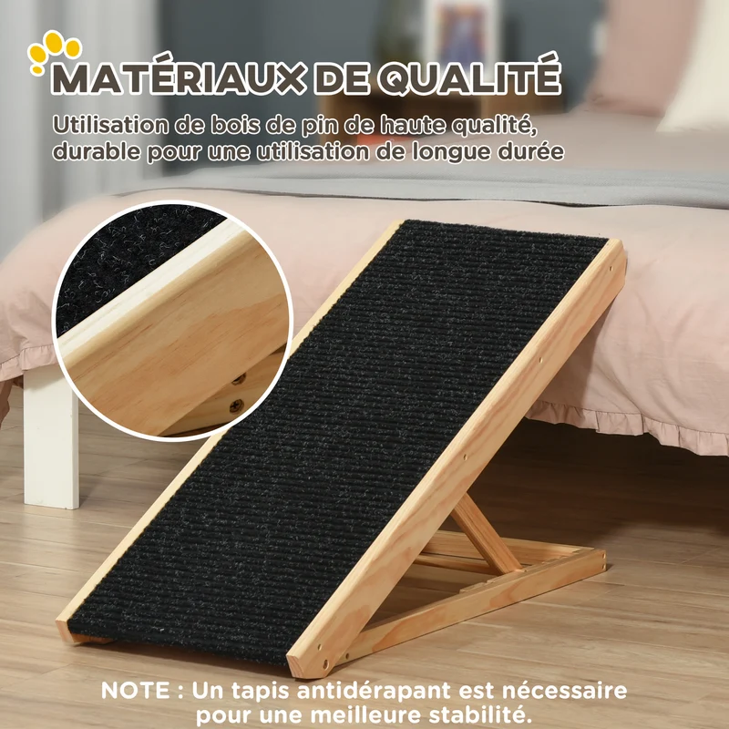 Rampe pour chien pliable accès canapé 90 x 40 x 61 cm hauteur réglable antidérapante épuré grands chiens en pin noir 21_0007417