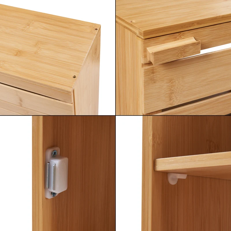 Armoire étagère meuble de rangement 50 x 33 x 20 cm murale de salle de bain bambou naturel 03_0008890