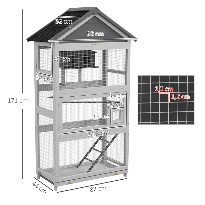 Cage à oiseaux sur pied aire de jeux pour perruches 92 x 52 x 171 cm plateau nichoir extérieur rustique en bois gris 21_0007587