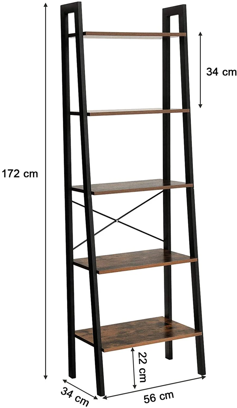 Étagère vintage en escalier bibliothèque à 5 niveaux rangement avec cadre métallique pour salon cuisine vintage noir 12_0000250