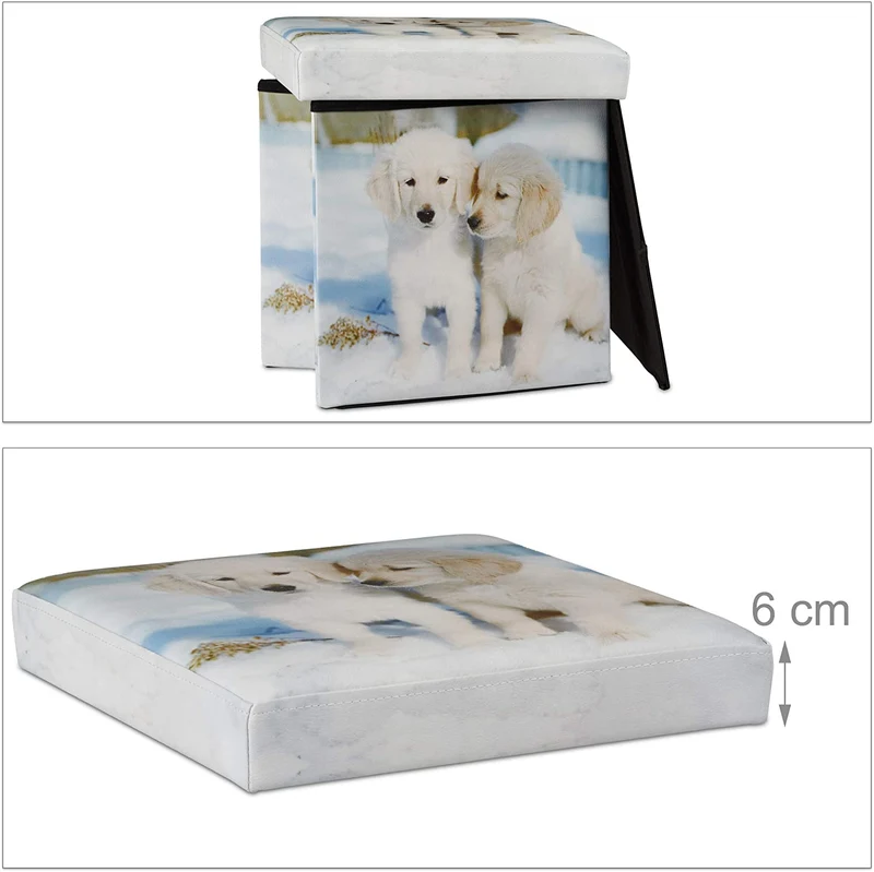 Tabouret avec rangement motifs pouf cube pliant pliable rembourré synthétique 13_0002758