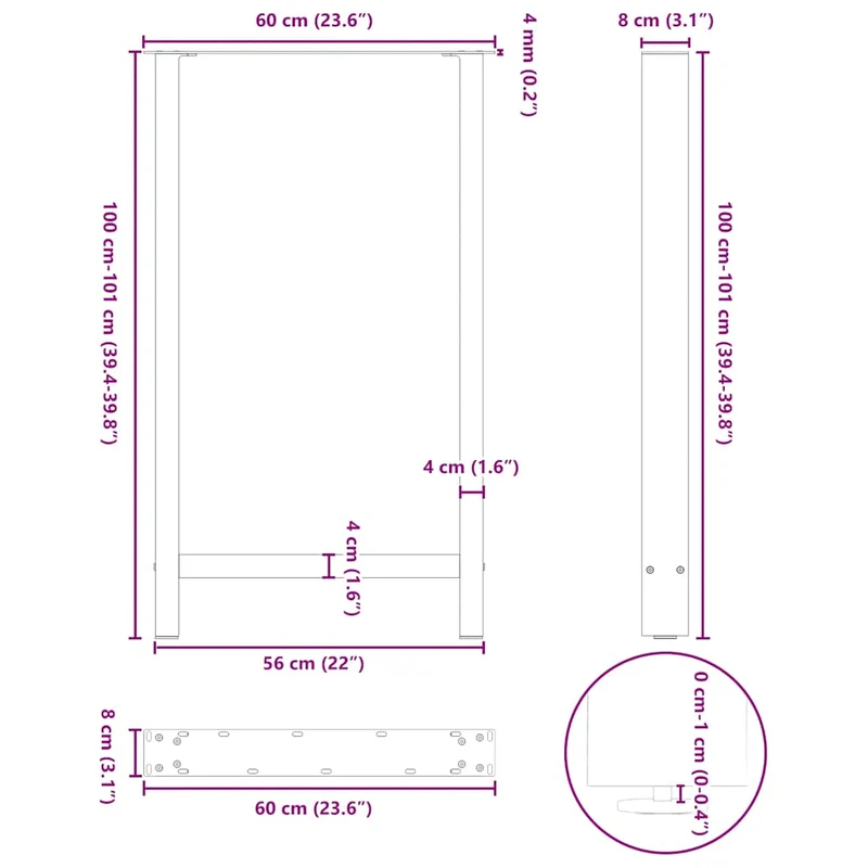 Lot de 2 pieds de table de bar modernes 60 x 100 cm avec niveleurs réglables en acier anthracite 02_0057586
