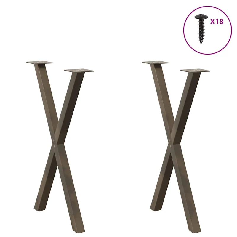Lot de 2 pieds de table à manger en forme de X 50 x 73 cm avec niveleurs réglables design moderne en acier naturel 02_0057184