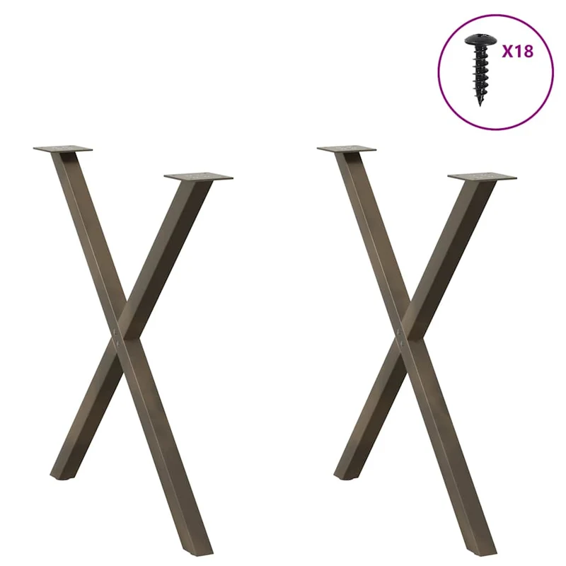 Lot de 2 pieds de table à manger en X pour bureau et salon 70 x 73 cm structure robuste finition mate en acier naturel 02_0057192