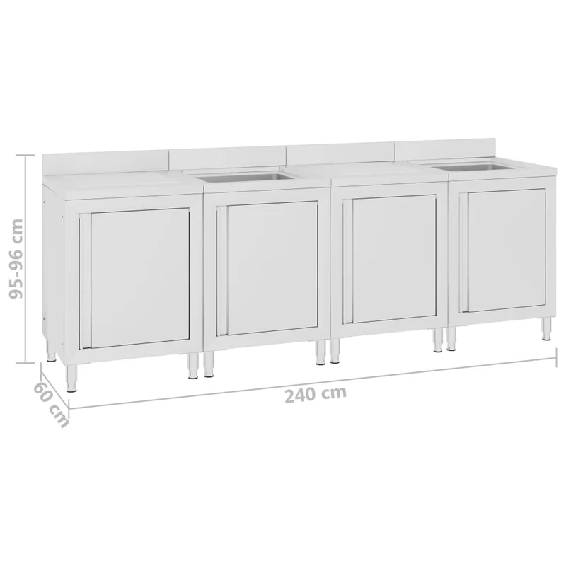 Évier de cuisine commercial 240 x 60 x 96 cm acier inoxydable 02_0000722