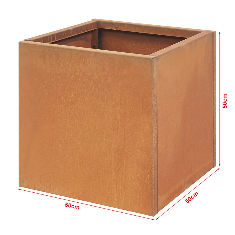 Bac à plantes jardinière acier corten 50 x 50 x 50 cm rouille 03_0008955