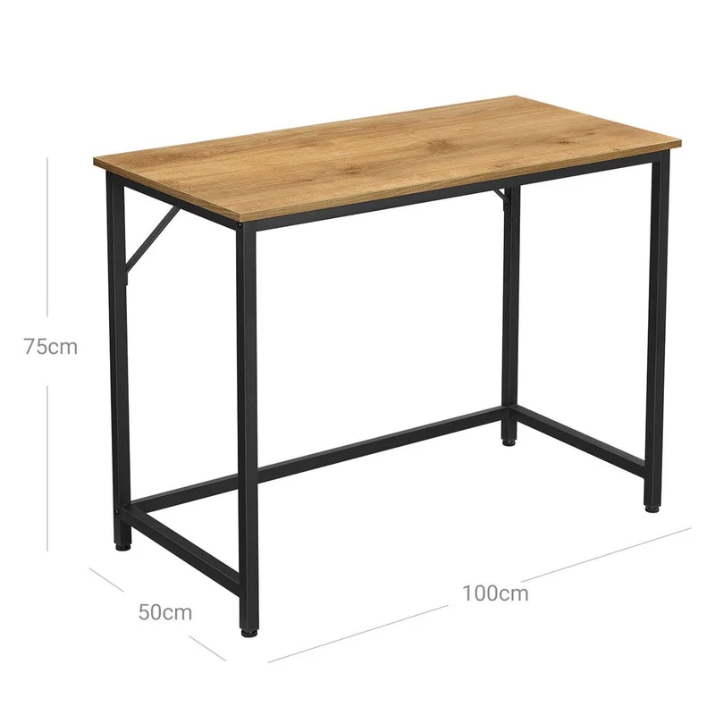 Bureau table poste de travail petite taille 100 x 50 x 75 cm pour bureau salon chambre assemblage simple métal style industriel marron miel et noir 12_0001316