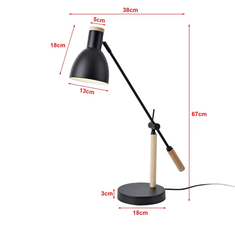 Lampe de table wattsatford E27 métal bois 67 x 38 x 18 cm noir naturel 03_0009550