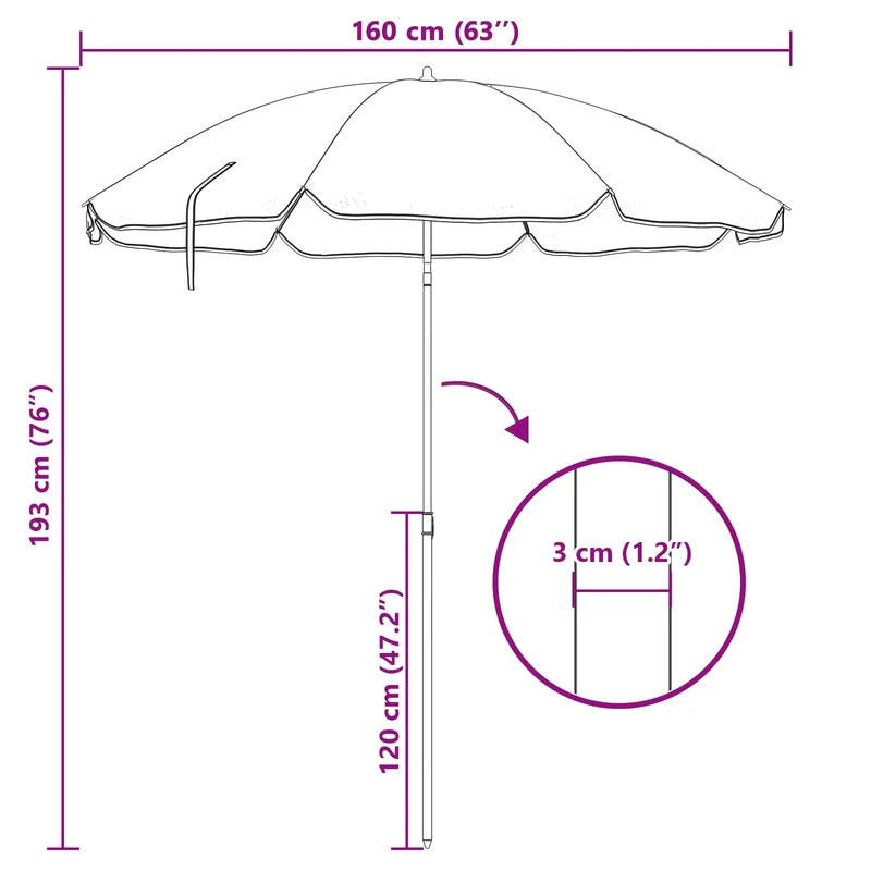Parasol rond réglable extérieur chic jardin 161 x 161 x 193 cm en polyester vert 02_0056699