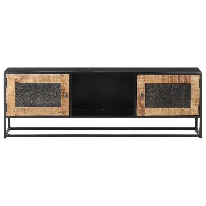 Meuble TV multimédia étagère télévision buffet téléviseur salle à manger salon chambre 120 x 30 x 40 cm bois de manguier brut brun 02_0025819