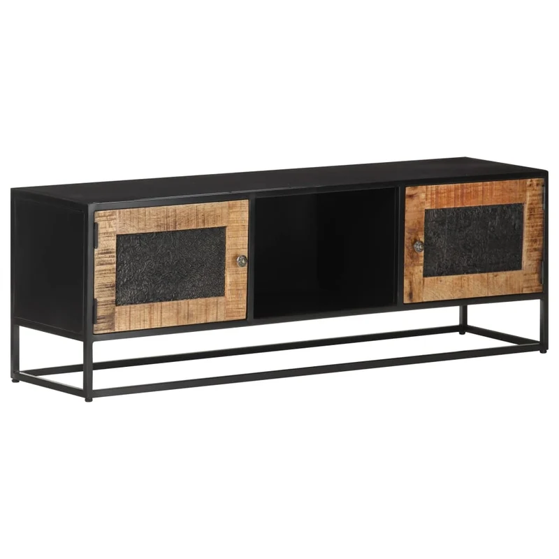 Meuble TV multimédia étagère télévision buffet téléviseur salle à manger salon chambre 120 x 30 x 40 cm bois de manguier brut brun 02_0025819