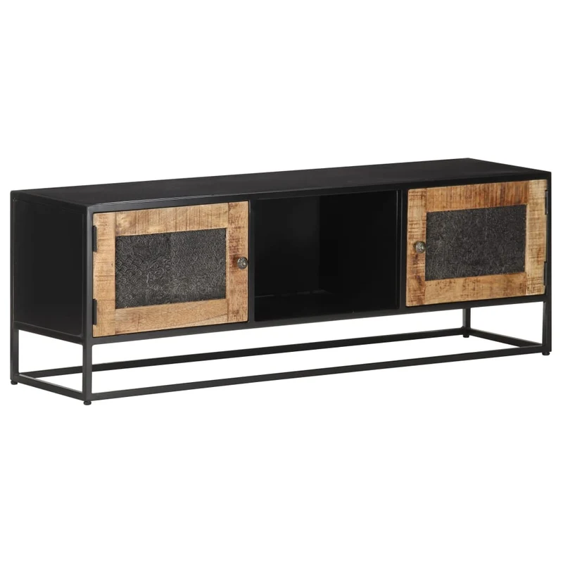 Meuble TV multimédia étagère télévision buffet téléviseur salle à manger salon chambre 120 x 30 x 40 cm bois de manguier brut brun 02_0025819