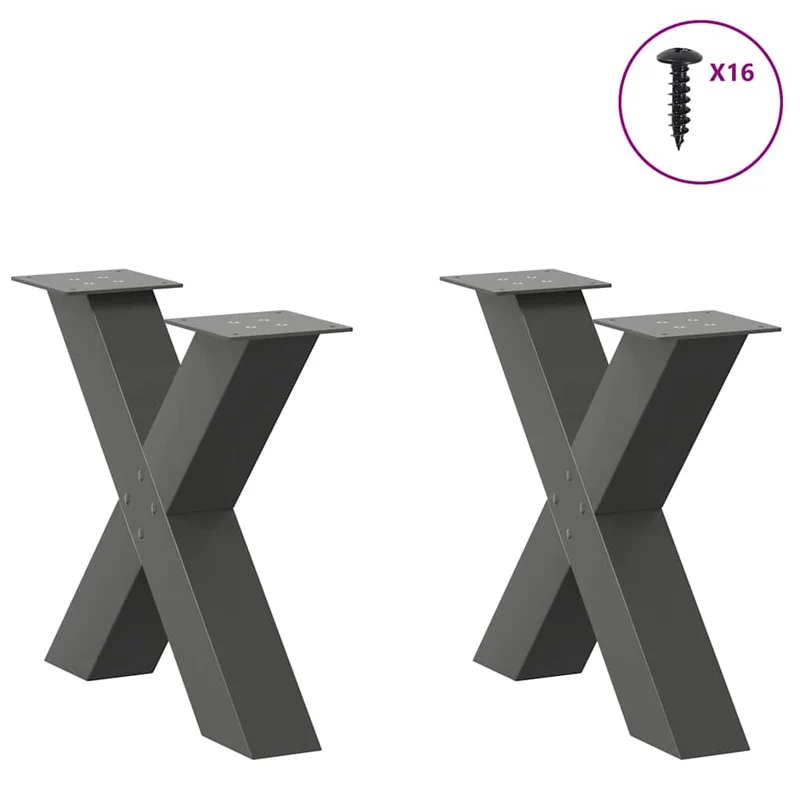 Lot de 2 pieds de table basse en forme de X 50 x 42 cm robustes et modernes en acier anthracite 02_0057230