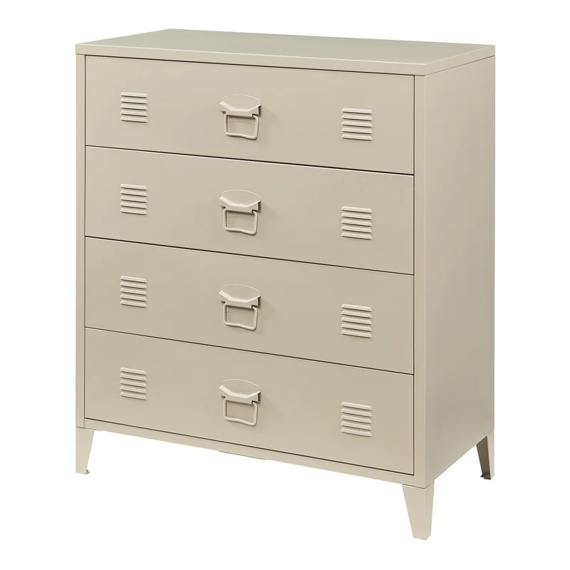 Commode meuble de rangement pratique entrée salon chambre métallique avec 4 tiroirs acier 92 x 80 x 40 cm camel 03_0009306