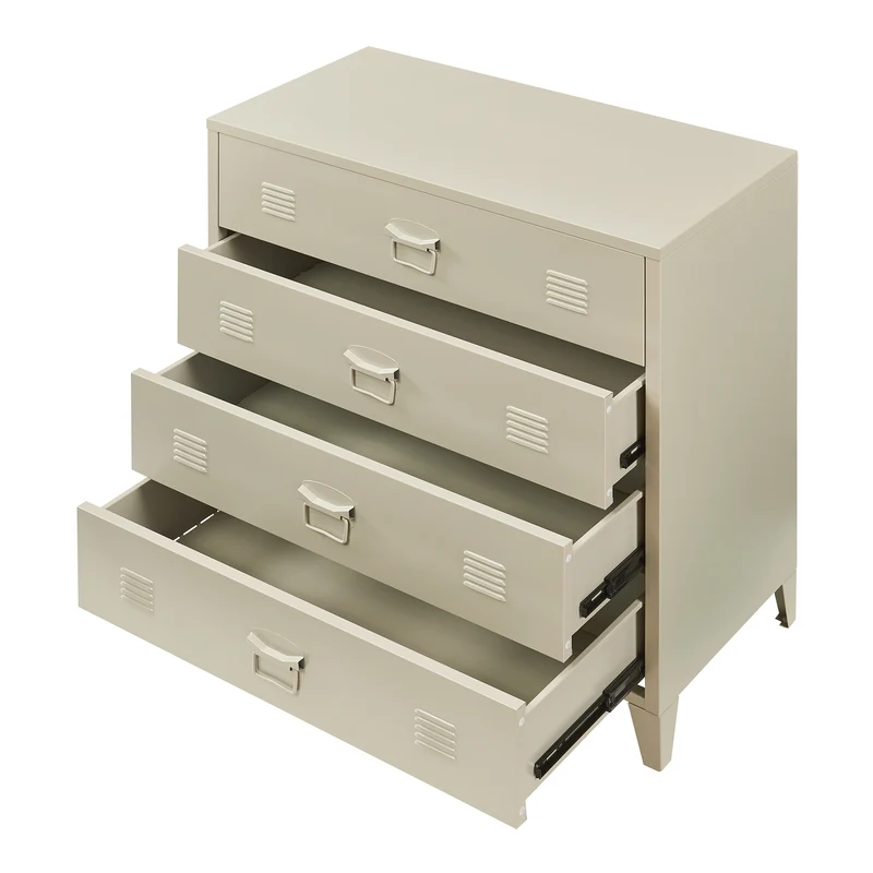 Commode meuble de rangement pratique entrée salon chambre métallique avec 4 tiroirs acier 92 x 80 x 40 cm camel 03_0009306