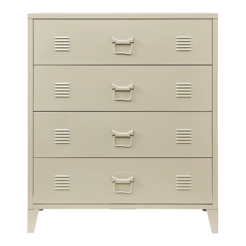 Commode meuble de rangement pratique entrée salon chambre métallique avec 4 tiroirs acier 92 x 80 x 40 cm camel 03_0009306