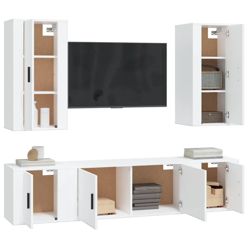 Ensemble de meubles armoire buffet TV télévision salon chambre séjour 5 pièces bois d'ingénierie blanc 02_0024868