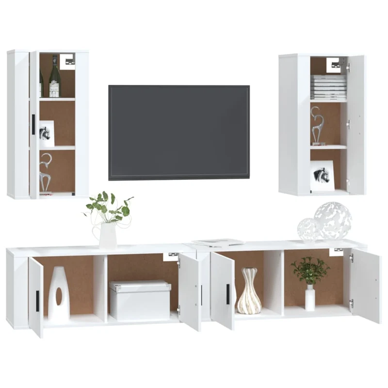 Ensemble de meubles armoire buffet TV télévision salon chambre séjour 4 pièces bois d'ingénierie blanc 02_0024650