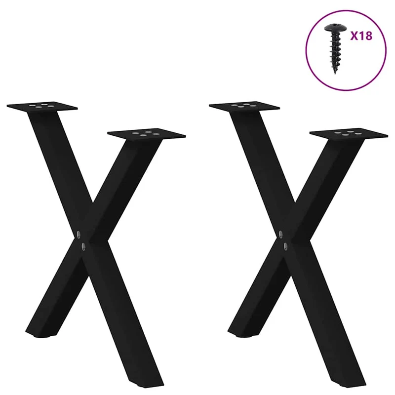 Lot de 2 pieds de table basse en forme de X 60 x 43 cm robustes avec niveaux réglables style moderne en acier noir 02_0057173