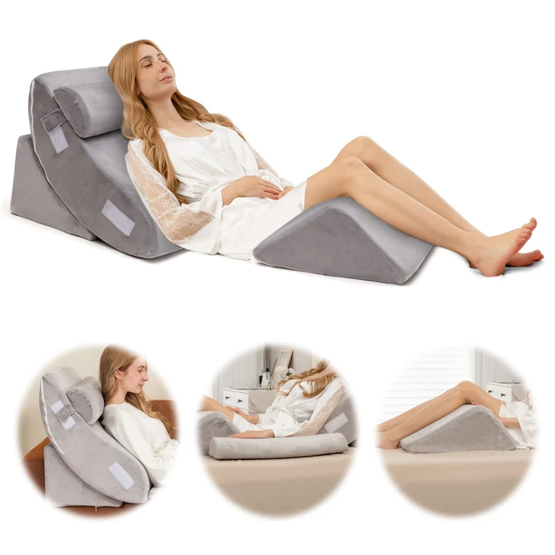 Lot de 4 coussins compensés de lecture 60 x 31 x 24 cm confort optimal en mousse à mémoire de forme gris 20_0020948