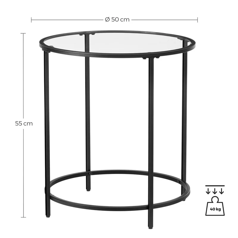 Table d’appoint ronde dessus en verre trempé cadre en métal bout de canapé table console table de chevet pour salon balcon diamètre 50 cm noir 12_0002383