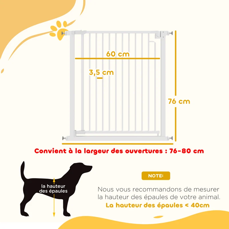 Barrière de sécurité pour portes et couloirs 76 à 80 x 76 cm double verrouillage sans perçage moderne en acier blanc 21_0007495