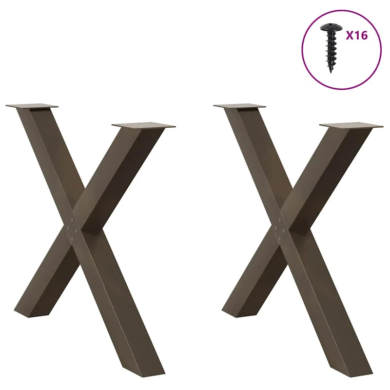 Lot de 2 pieds de table en forme de X design moderne 90 x 72 cm robuste avec niveleurs en acier naturel 02_0057259