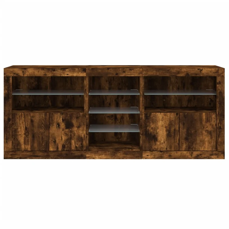 Buffet bahut commode armoire meuble de rangement organisateur cuisine salle de séjour salon avec lumières LED 181,5 x 37 x 67 cm marron 02_0029876