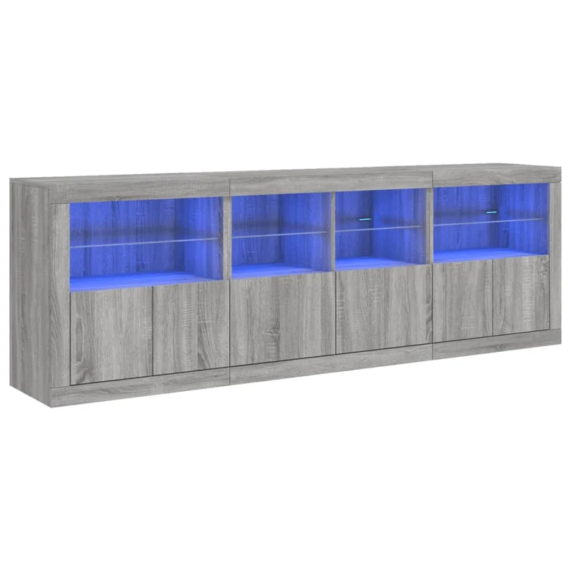 Buffet bahut commode armoire meuble de rangement organisateur cuisine salle de séjour salon avec lumières LED sonoma 202 x 37 x 67 cm gris 02_0030067