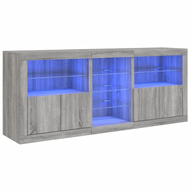 Buffet bahut commode armoire meuble de rangement organisateur cuisine salle de séjour salon avec lumières LED sonoma 181,5 x 37 x 67 cm gris 02_0030063
