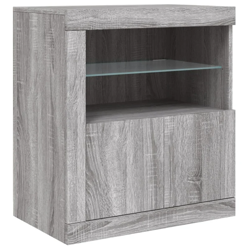 Buffet bahut commode armoire meuble de rangement organisateur cuisine salle de séjour salon avec lumières LED sonoma 181,5 x 37 x 67 cm gris 02_0030063