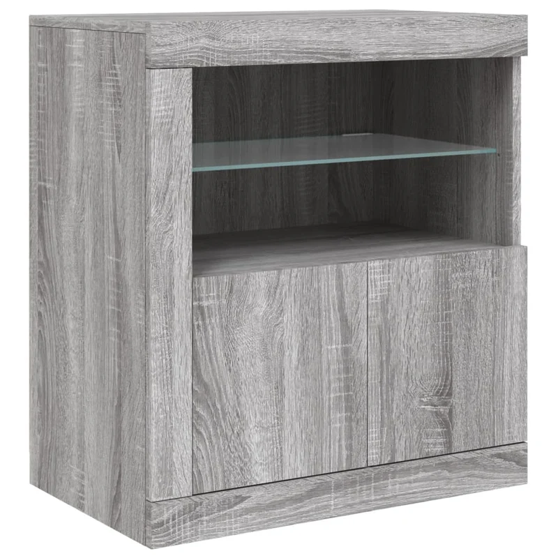 Buffet bahut commode armoire meuble de rangement organisateur cuisine salle de séjour salon avec lumières LED sonoma 162 x 37 x 67 cm gris 02_0030057