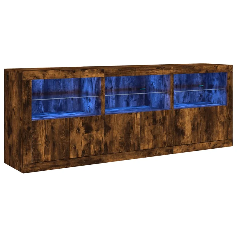 Buffet bahut commode armoire meuble de rangement organisateur cuisine salle de séjour salon avec lumières LED 181,5 x 37 x 67 cm marron 02_0029877