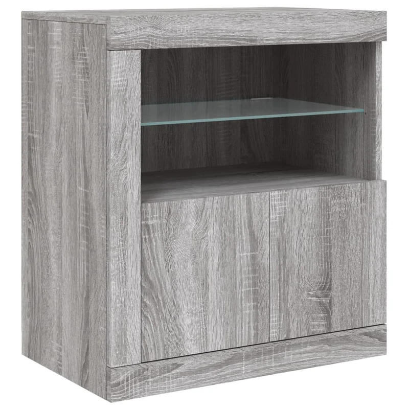 Buffet bahut commode armoire meuble de rangement organisateur cuisine salle de séjour salon avec lumières LED sonoma 162 x 37 x 67 cm gris 02_0030056
