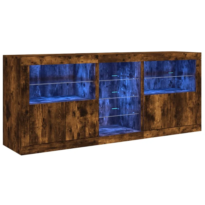 Buffet bahut commode armoire meuble de rangement organisateur cuisine salle de séjour salon avec lumières LED 162 x 37 x 67 cm marron 02_0029871