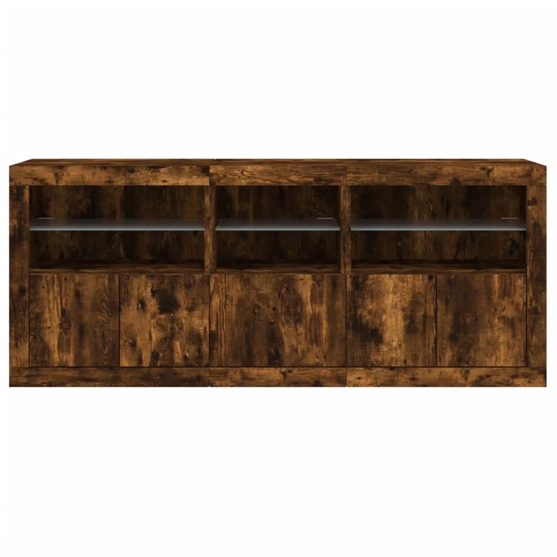 Buffet bahut commode armoire meuble de rangement organisateur cuisine salle de séjour salon avec lumières LED 162 x 37 x 67 cm marron 02_0029872
