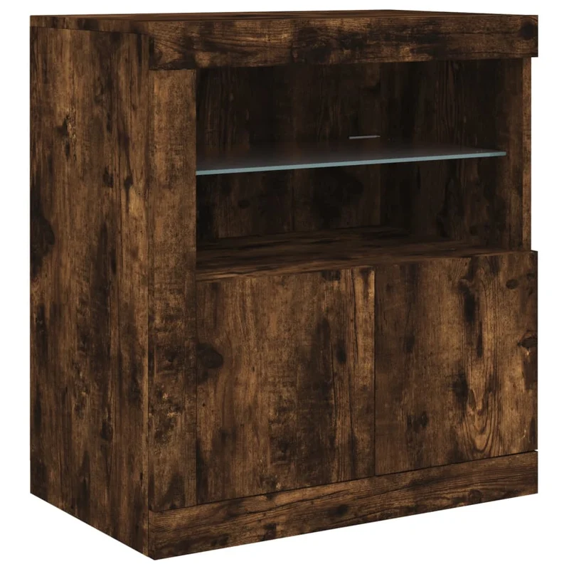 Buffet bahut commode armoire meuble de rangement organisateur cuisine salle de séjour salon avec lumières LED 162 x 37 x 67 cm marron 02_0029872