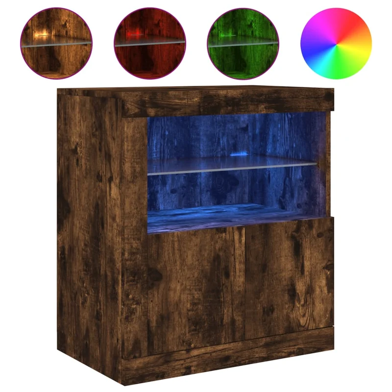 Buffet bahut commode armoire meuble de rangement organisateur cuisine salle de séjour salon avec lumières LED 60,5 x 37 x 67 cm marron 02_0029890