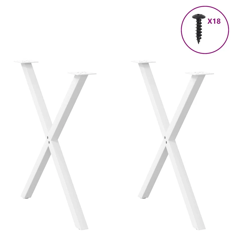 Lot de 2 pieds de table à manger en forme de X 70 x 72 cm robustes avec niveleurs blancs en acier 02_0057190