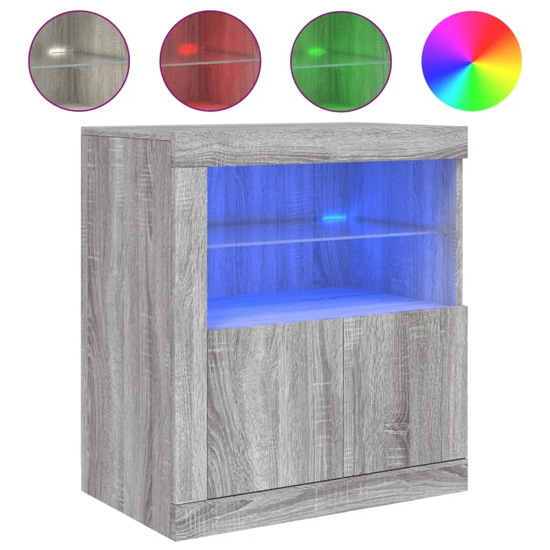 Buffet bahut commode armoire meuble de rangement organisateur cuisine salle de séjour salon avec lumières LED sonoma 60,5 x 37 x 67 cm gris 02_0030079